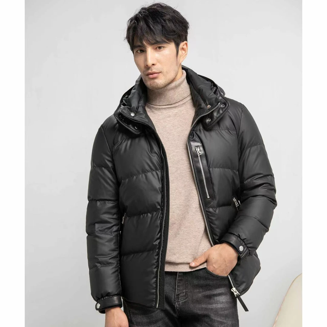 海宁高端真皮男士加厚个性时尚带帽夹克保暖外套-男士真皮衣