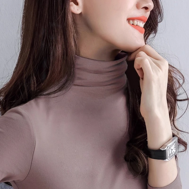 2025年早秋爆款莫代尔长袖t恤女黑色半高领上衣百搭修身打底衫ins