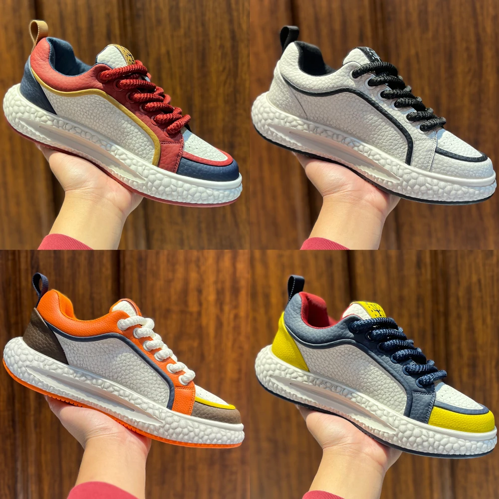 擦色复古撞色休闲鞋时尚运动百搭软底软面舒适百搭男士圆头系带冬