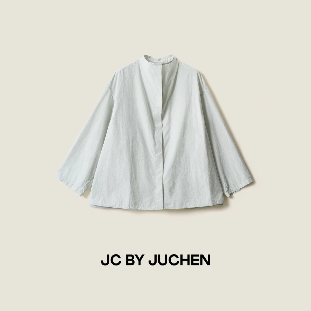 柔飒时髦高密PIMA棉简约设计平驳领纯色廓形衬衫 FW102004-195