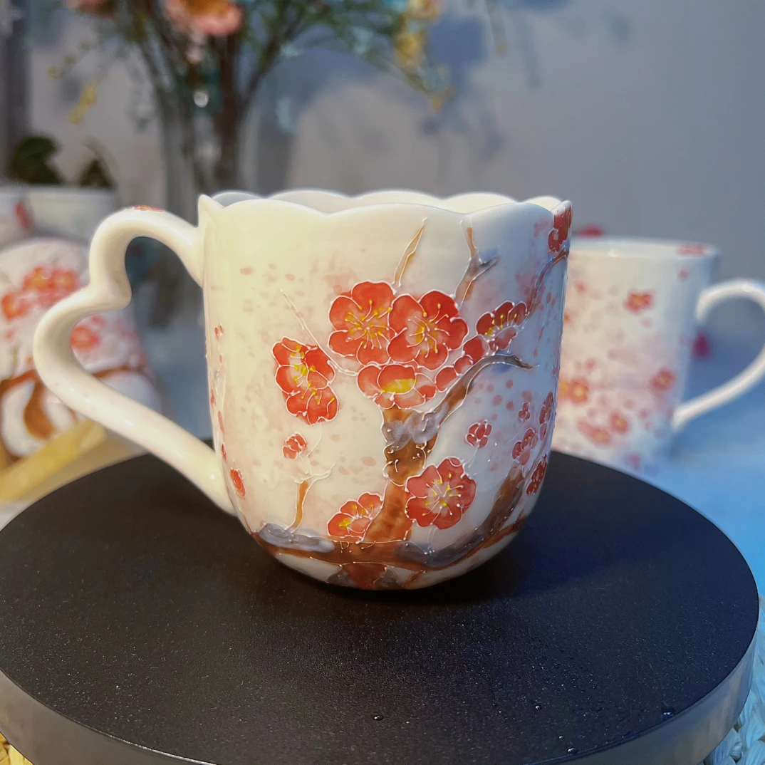 景德镇手绘梅花马克杯茶杯水杯陶瓷精致