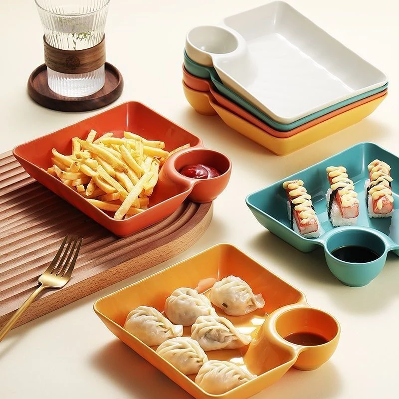 (拍一发四)韩式饺子盘网红一体家用塑料菜盘碟子饺子盘