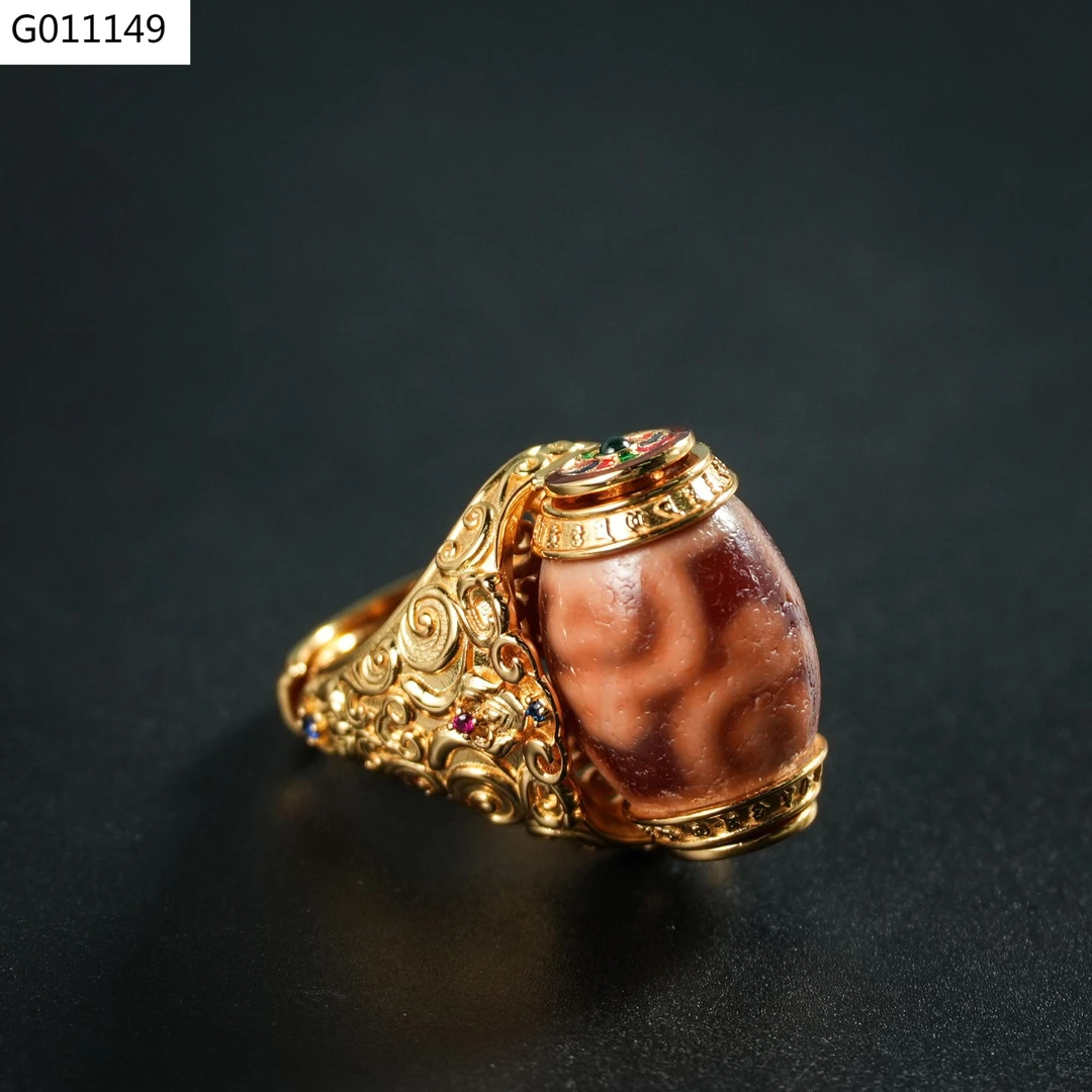 【老掌柜】金蟾红肉宝瓶玛瑙戒指 G011149
