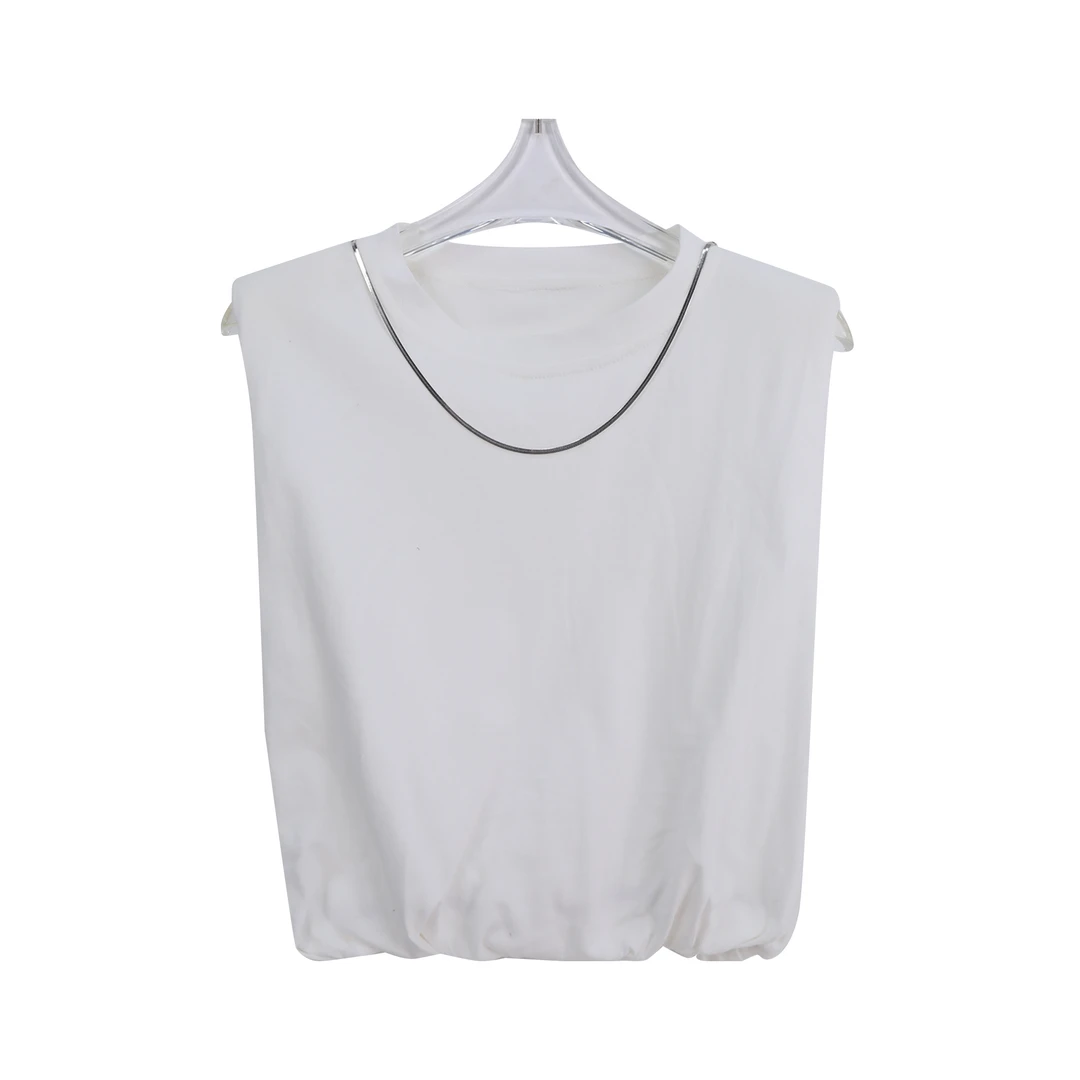 宽松时尚无袖法式短款上衣休闲打底衫T恤百搭圆领A61048