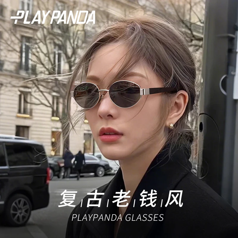 PLAYPANDA老钱风眼镜轻奢高级感墨镜女款防晒紫外线椭圆太阳眼镜