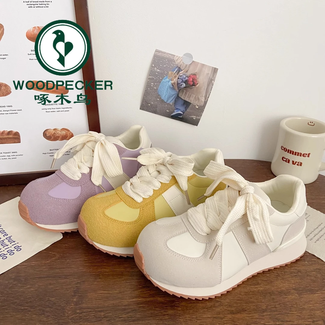 啄木鸟丑萌阿甘运动老爹鞋女厚底2025春新款chic小众设计华夫鞋子