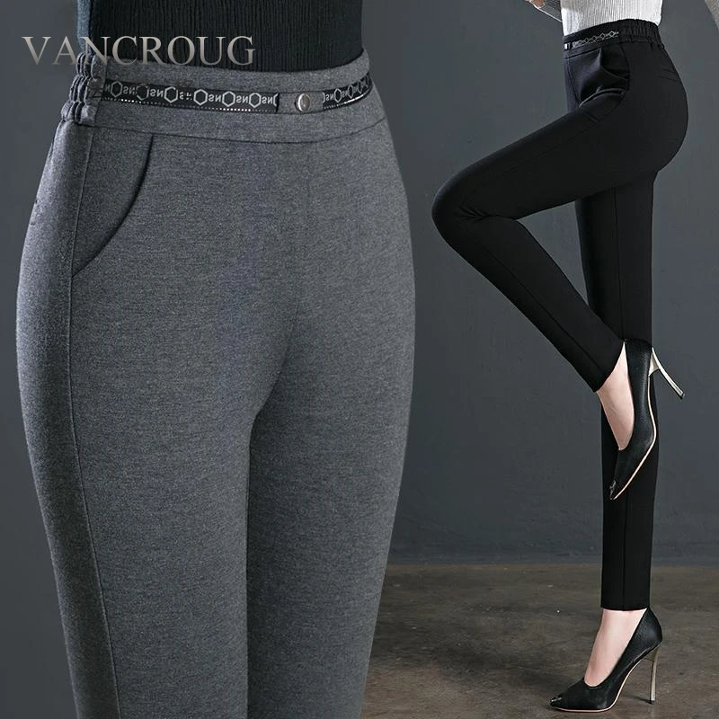 法劳格深灰色高腰打底裤女外穿弹力小脚铅笔显瘦妈妈裤子秋冬黑