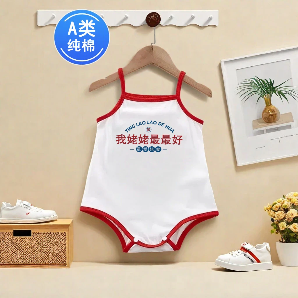 我姥姥最最 好~婴儿吊带包屁衣夏季薄款新生儿宝宝纯棉背心哈衣