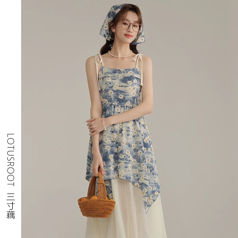 【三寸藕】油画风碎花吊带连衣裙夏季设计感别致绝美裙子472