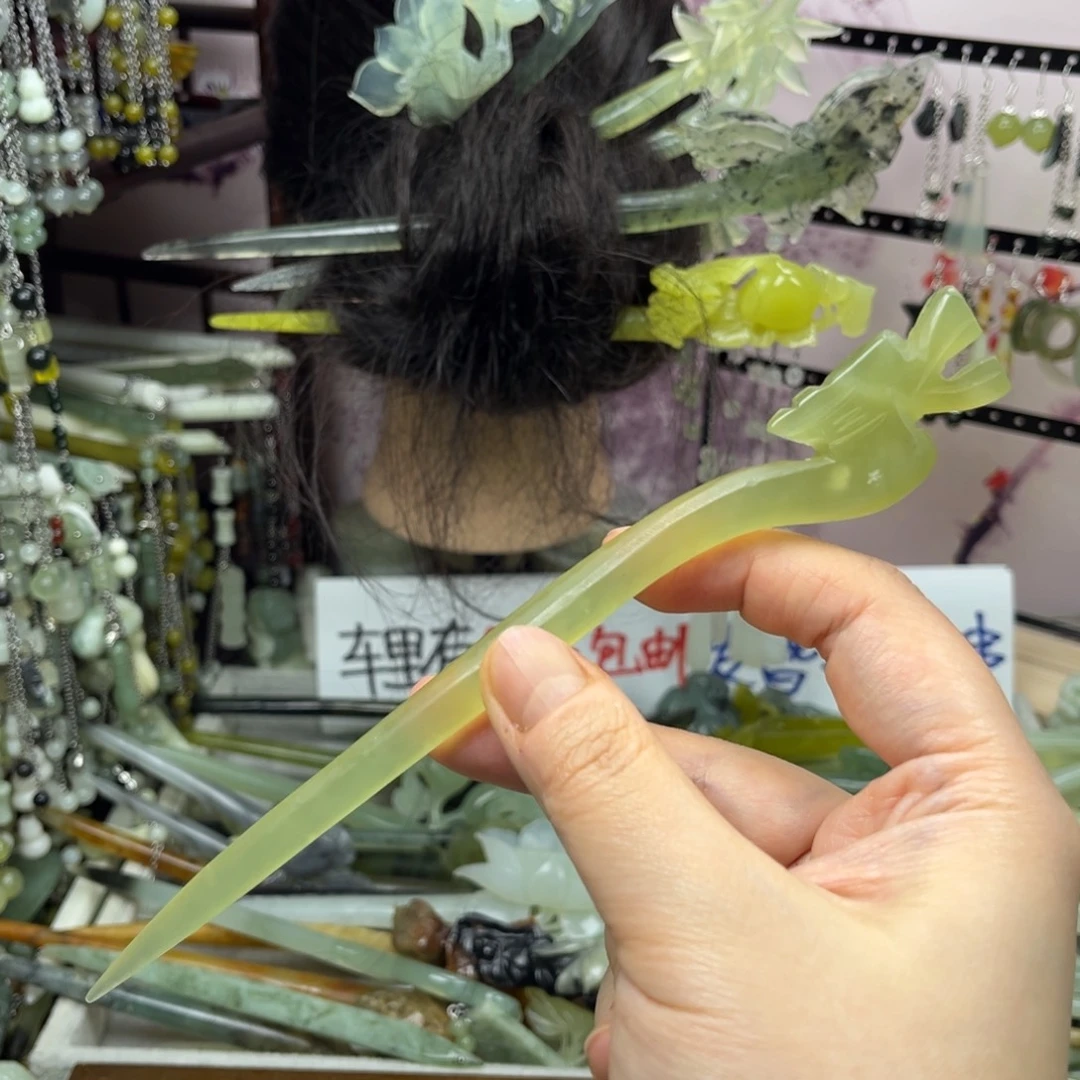 岫玉未镶嵌发饰长度18.5厘米左右的双面雕工双面可戴