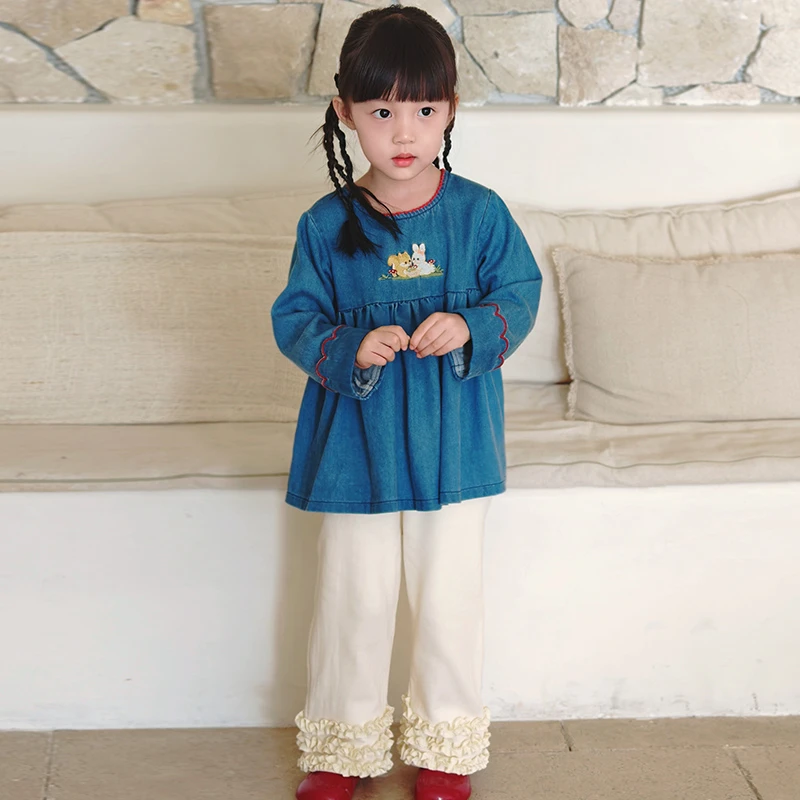【小淘淘】女孩裤子套装直筒甜美2025秋穿搭洋气莱赛尔两件套舒栗
