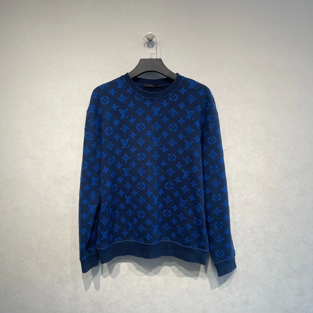 99新 LouisVuitton/路易威登 蓝色植绒logo卫衣/XL码/DY215854