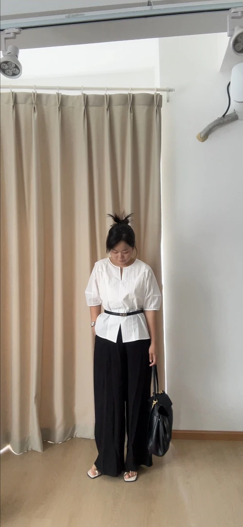 5002法式短袖纯色灯笼袖衬衣拼接休闲撞色