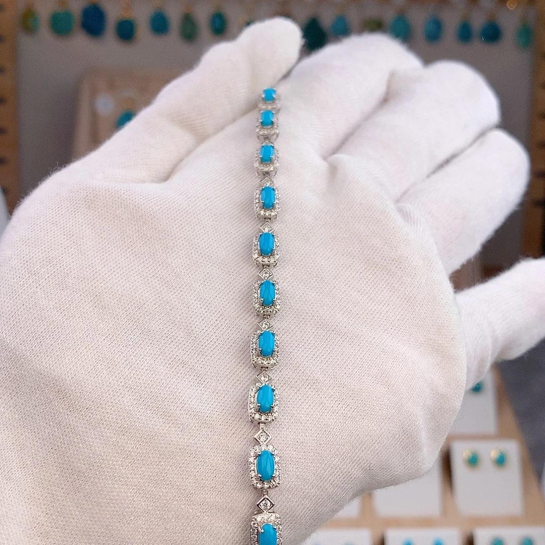 绿松石银S925镶嵌手链