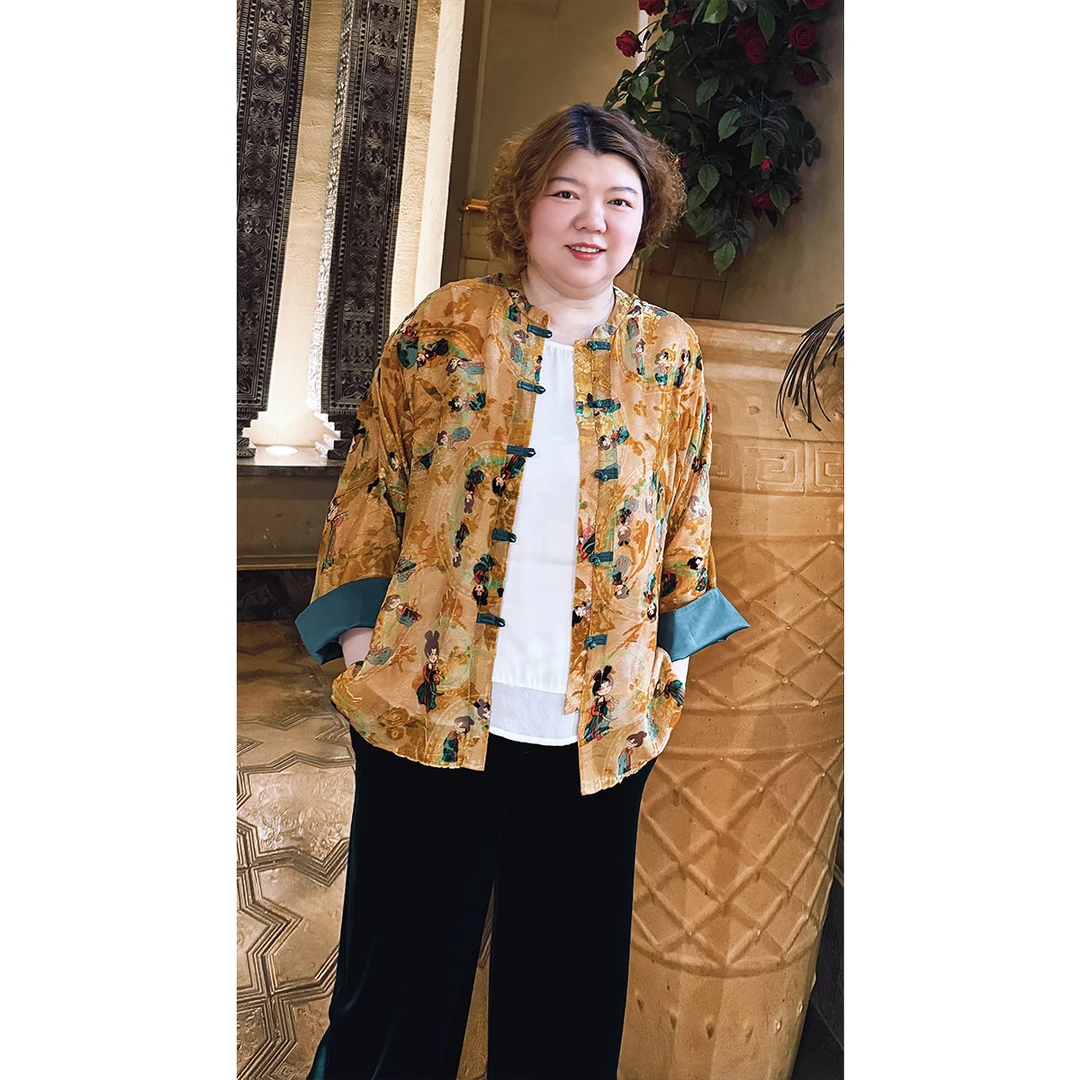 金雀绫【梦回大唐】桑蚕丝丝绒新中式国风款加宽加大外套SZA2T476