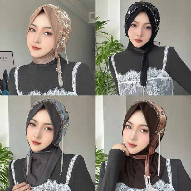 欧根纱丝带流苏软帽檐套头