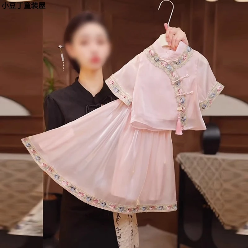 新款女童汉服两件套春夏薄款民族风裙子短袖儿童中国风唐装爆款潮