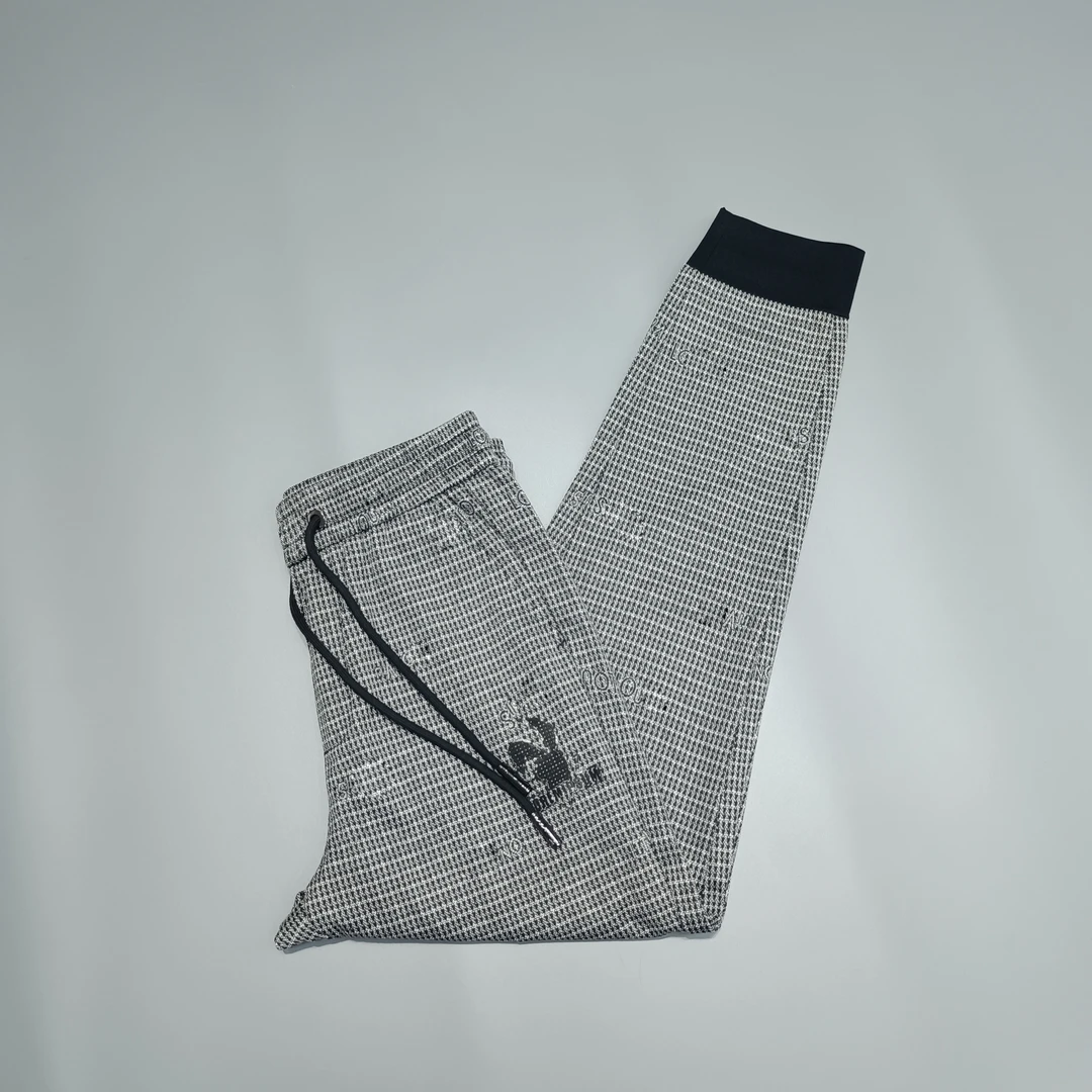 潮牌欧货字母小格休闲长裤男士夏季薄款卫裤潮流百搭针织束脚裤