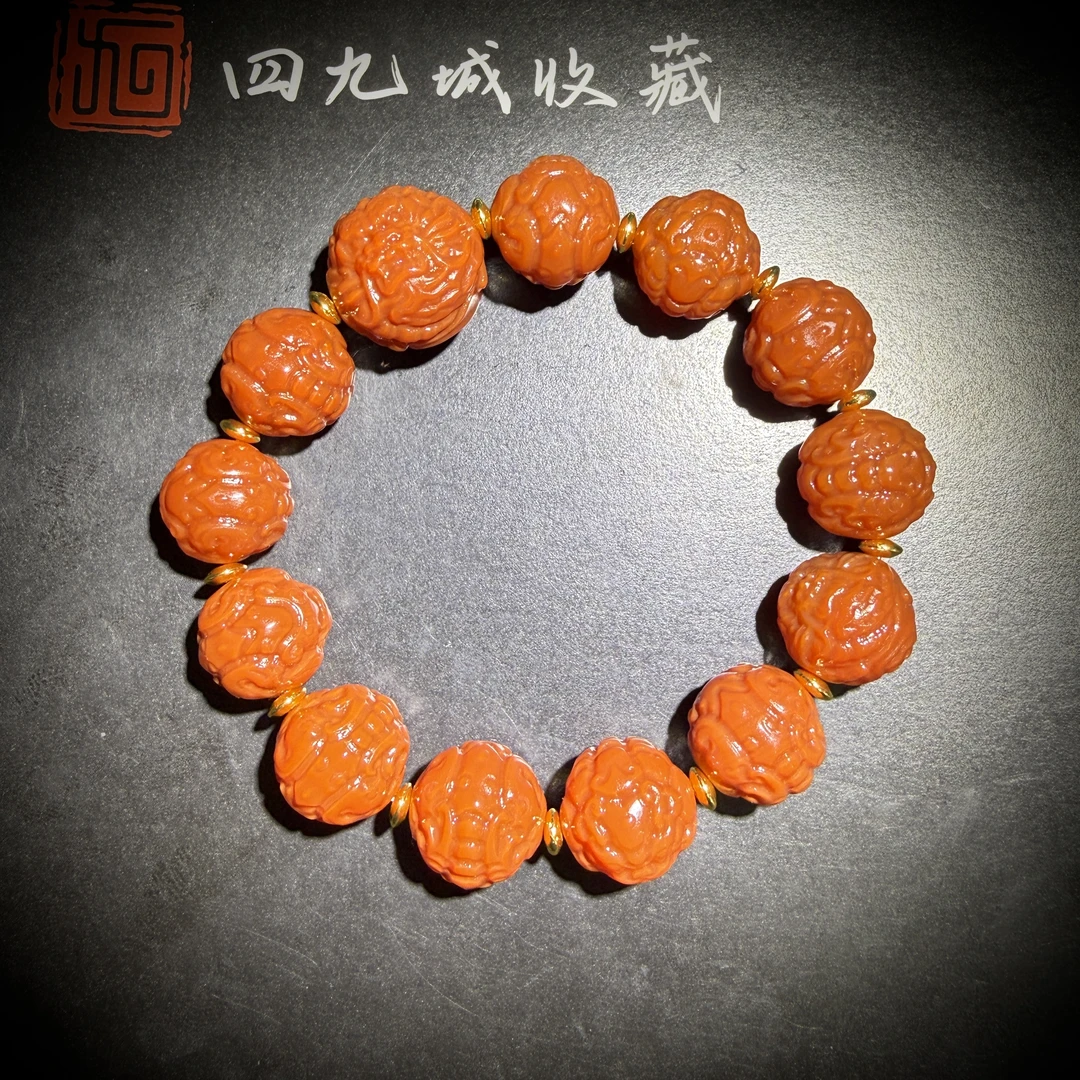 四九城收藏甘南玛瑙手串15左右单圈大貔貅男女款gsj0460