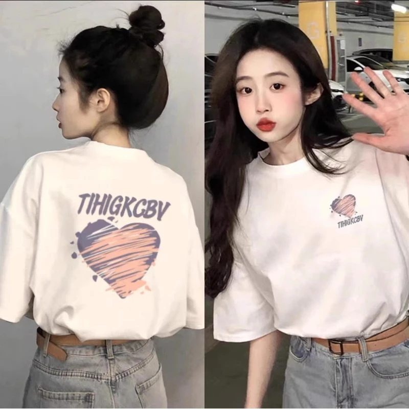 白色纯棉短袖t恤女夏2025新款设计感小众正肩宽松小个子体恤上衣