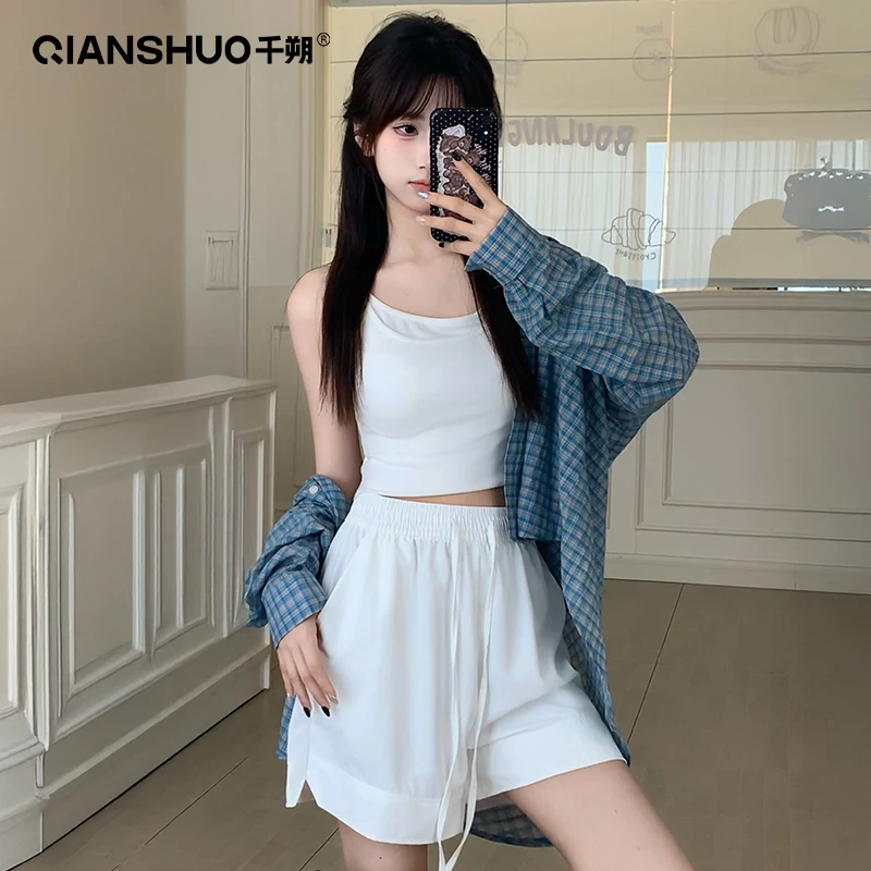 开叉运动山本短裤女2025新款大码高腰中短裤宽松冰丝阔腿百搭