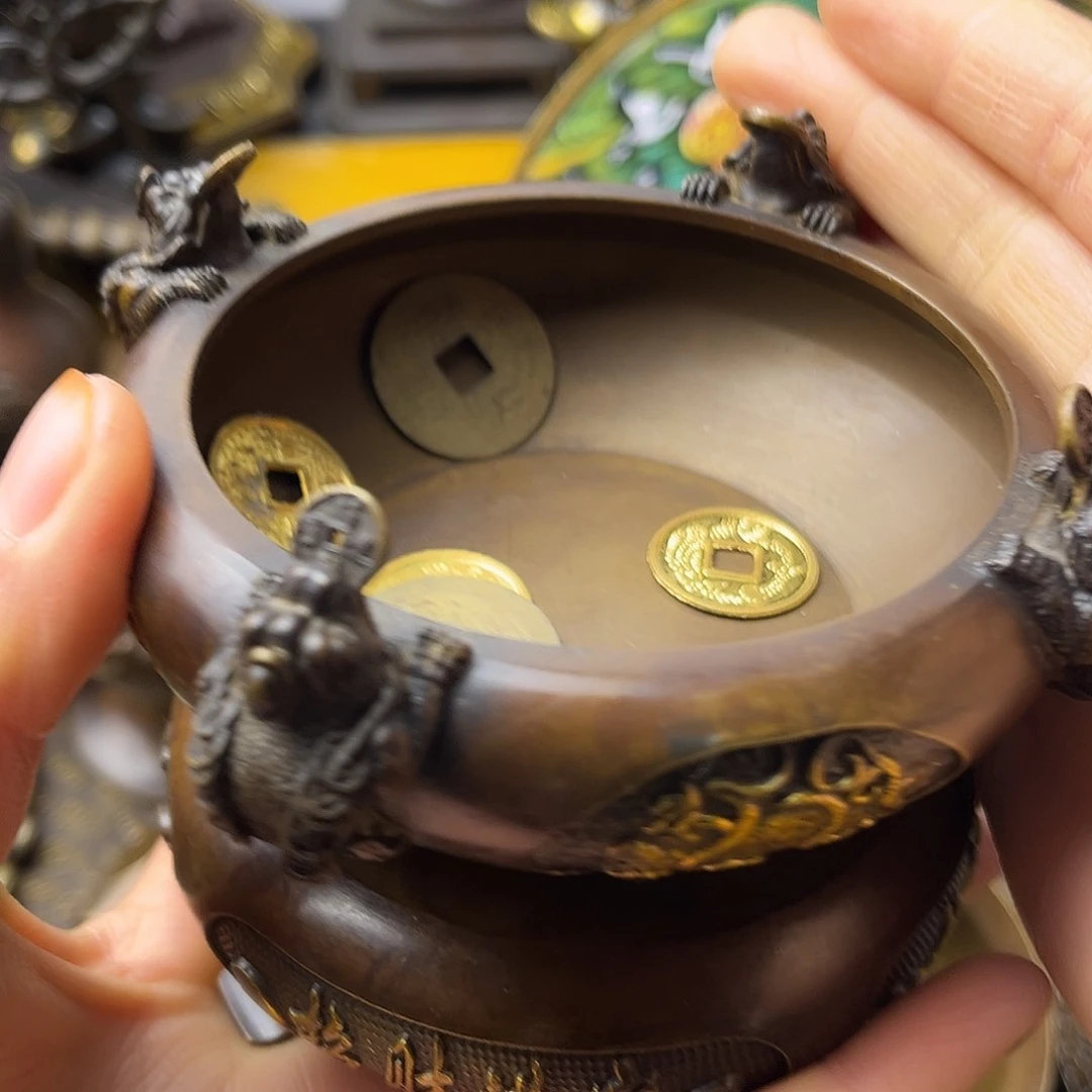 原矿风磨铜精雕摆件