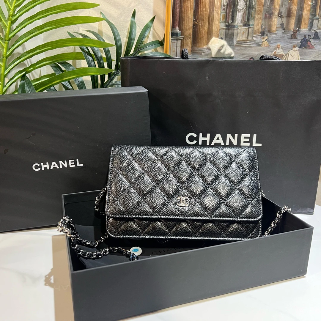 95新 Chanel/香奈儿 多宝二奢/56608/黑银牛发财woc 芯片（全套