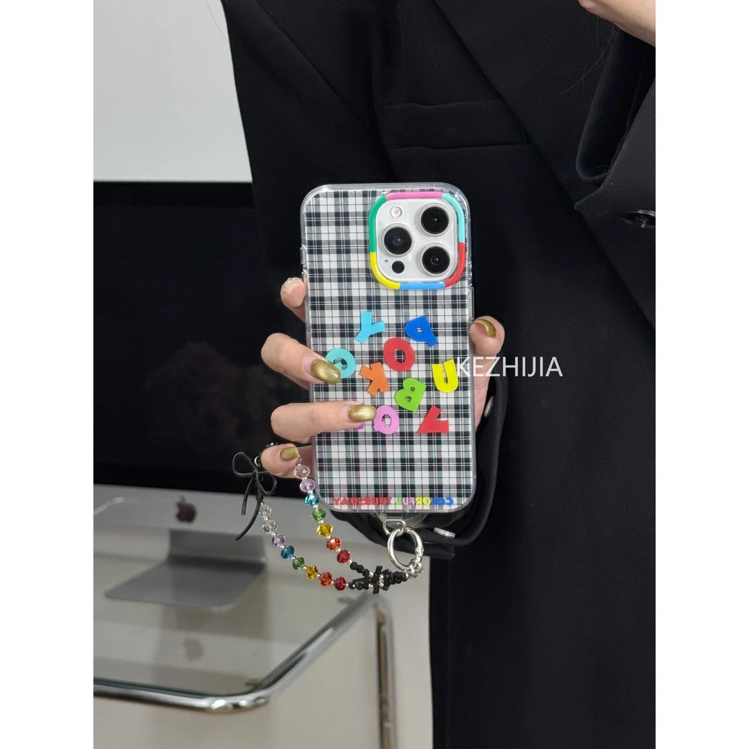 【壳之】个性多巴胺彩色字母格纹适用苹果16/15/14Promax/13手机壳