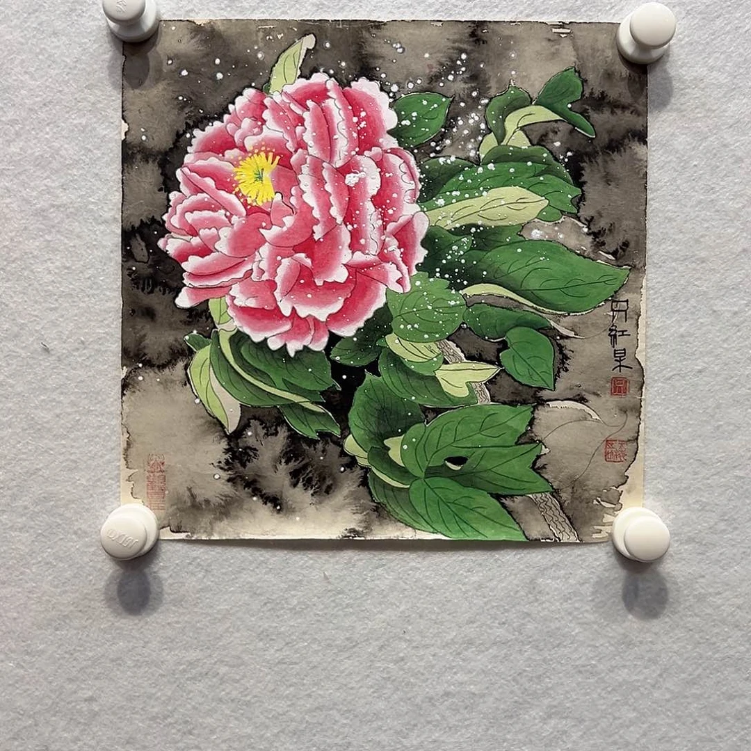 国画只红梅国画作品