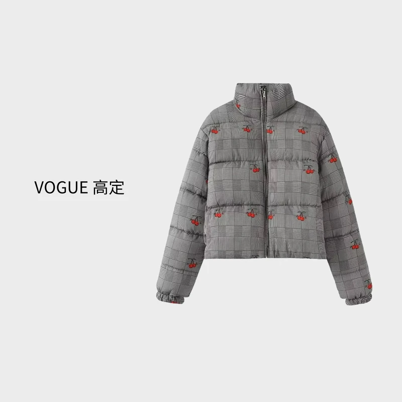 【VO高定】2024冬季新款宽松复古樱桃刺绣印花立领棉服女