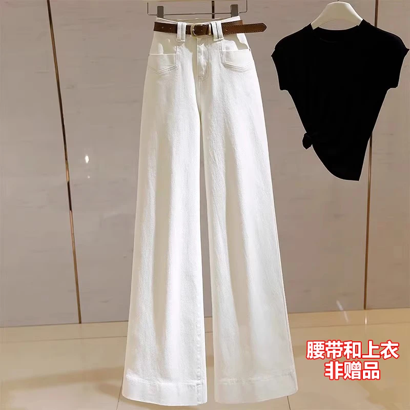 2025新款爆款白色牛仔裤挖袋升级高腰窄版直筒阔腿裤