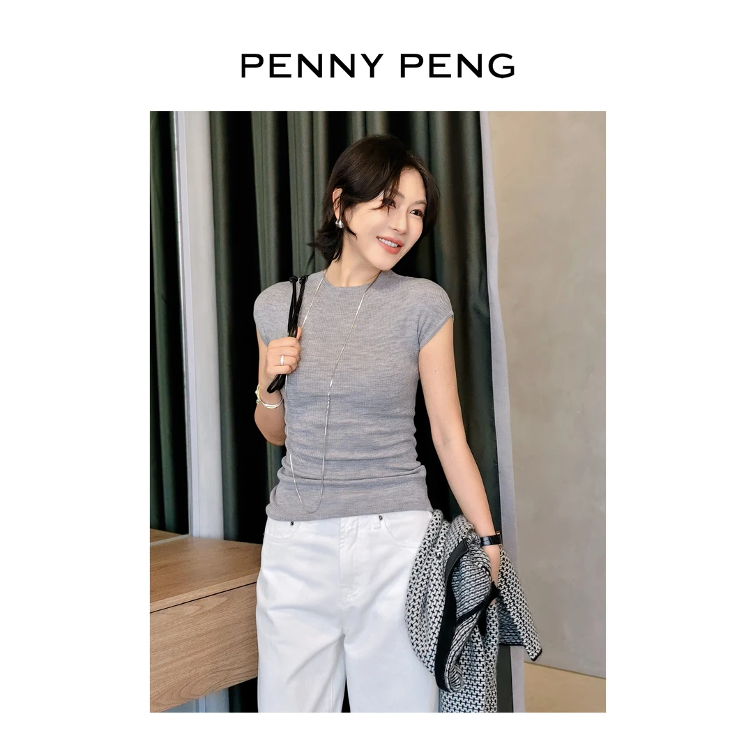 PENNYPENG 知性派 时尚气质T恤百搭修身羊毛短袖老钱风松弛感女装