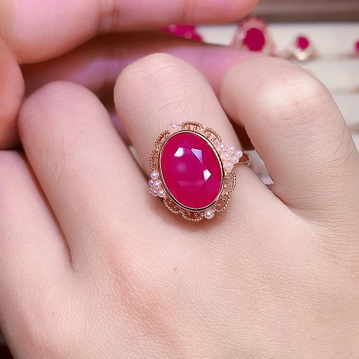 红宝石戒指银S925镶嵌