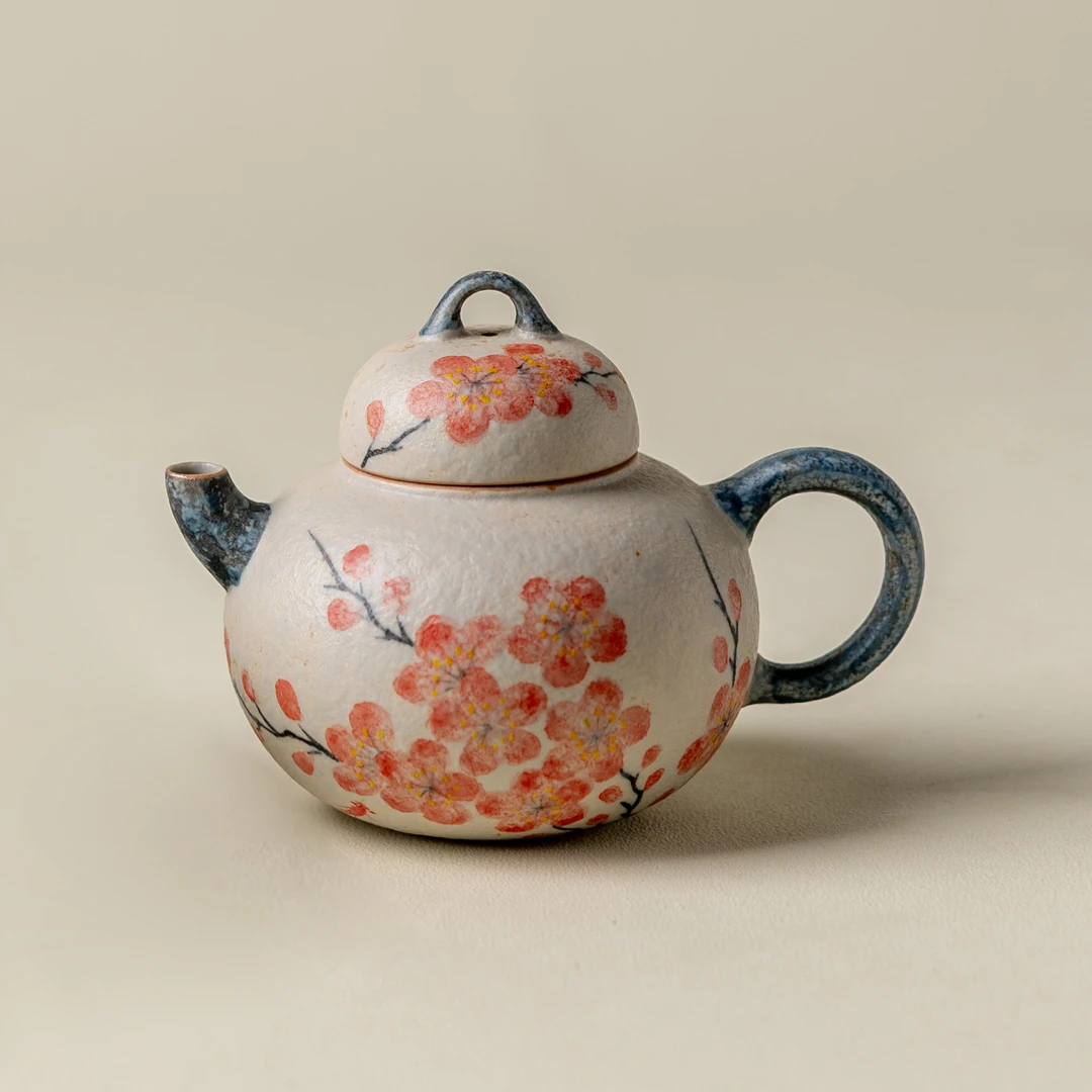焦糖手绘梅花福禄壶陶瓷家用泡茶器功夫茶具陶泥手绘茶壶中式简约