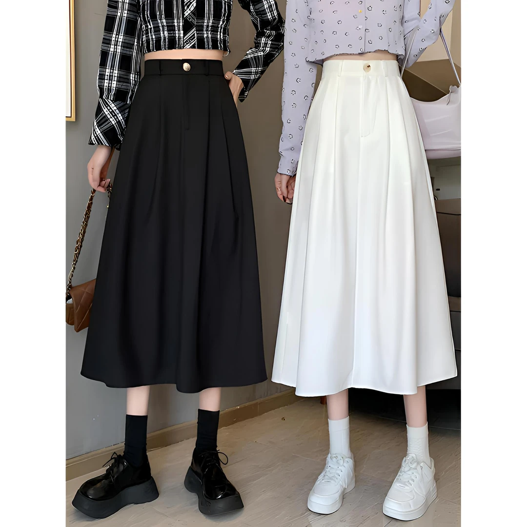 白色半身裙女春季中长款高腰百褶裙2025新款A字裙伞裙半身长裙潮