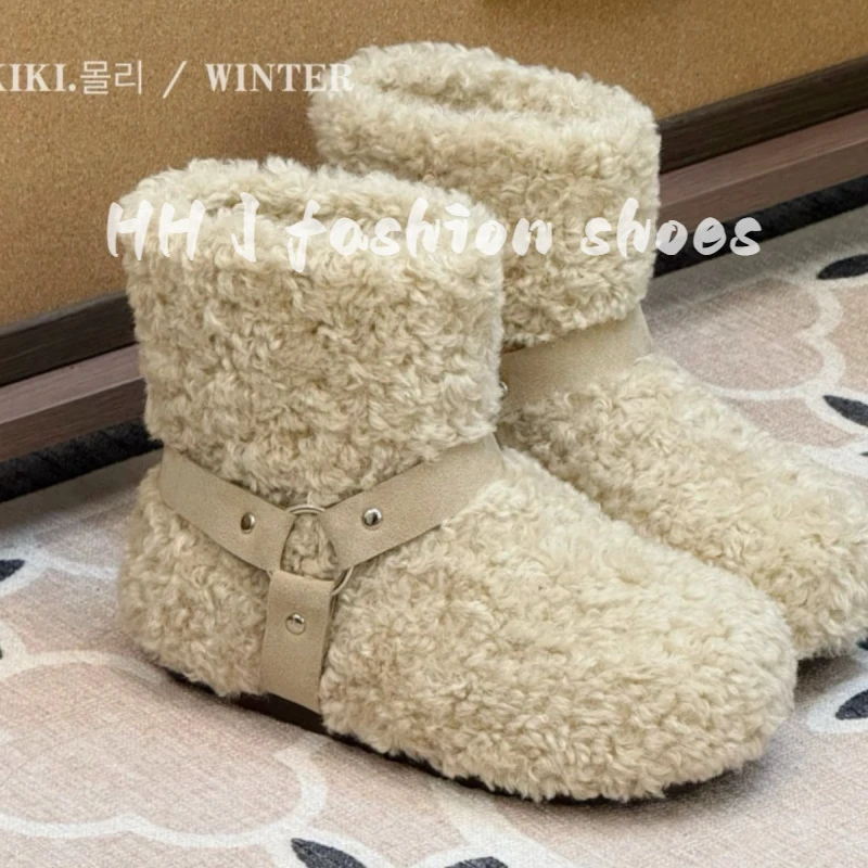 欧洲站2025冬季新款时尚加绒保暖雪地靴女百搭休闲羊羔毛毛棉鞋潮