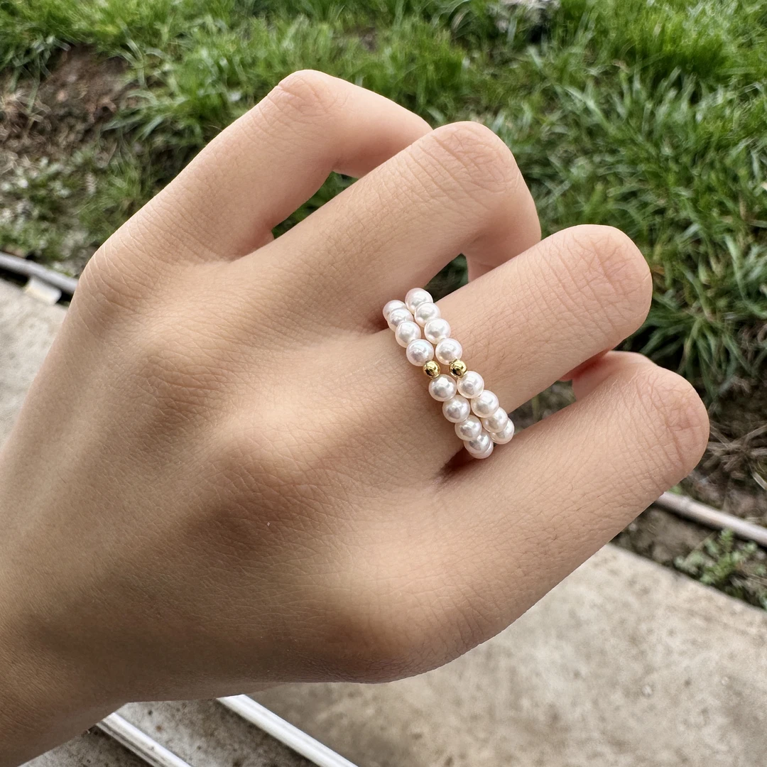 【蚌农涛哥】FLJ003  小米珠戒指 精致baby珠弹力戒指  发一