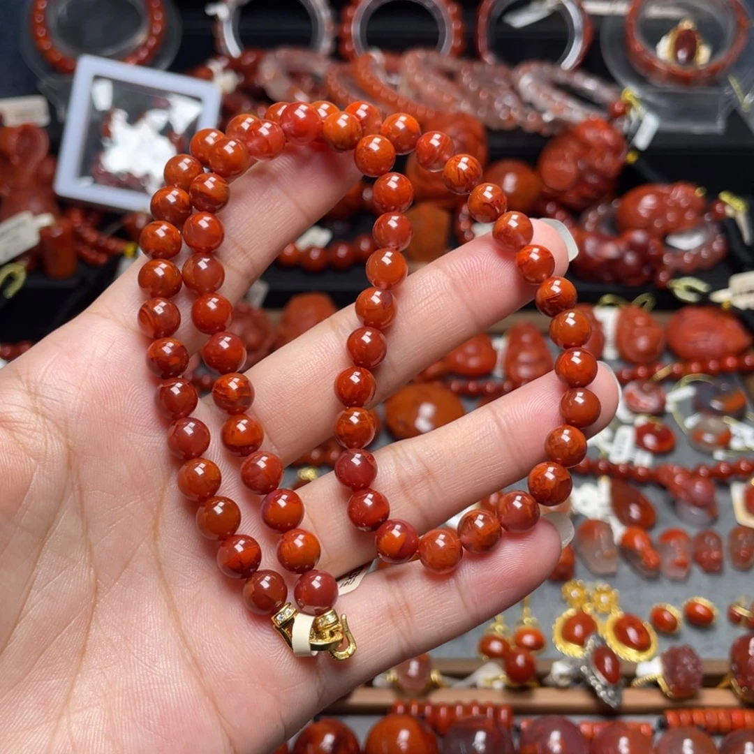 南红玛瑙银S925镶嵌7.5mm火焰纹锁骨链