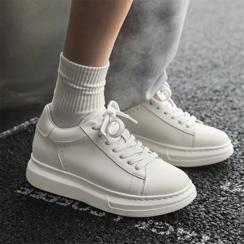 （美凯）头层牛皮白色厚底潮鞋板鞋网红小白鞋运动增高休闲鞋男鞋