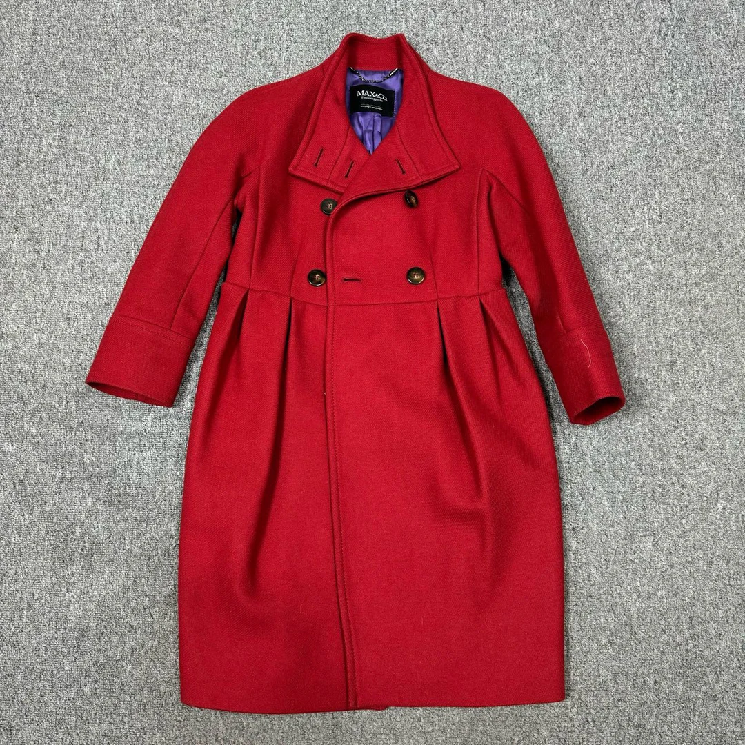 99新 MaxMara 11937354nz Maxco 复古红羊毛大衣外套 36码
