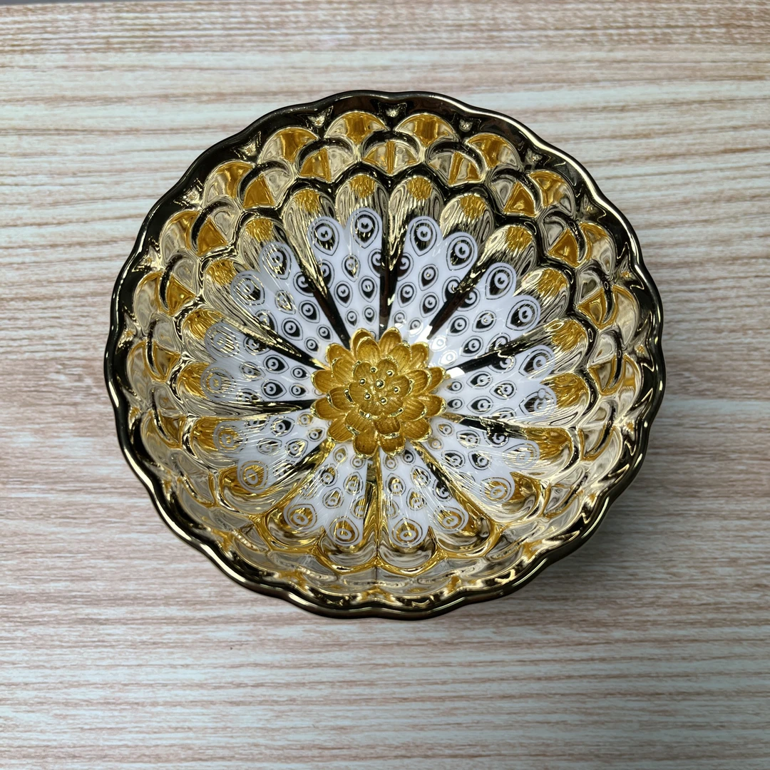 手工茶器 金玉满堂【金莲花孔雀眼】裸杯