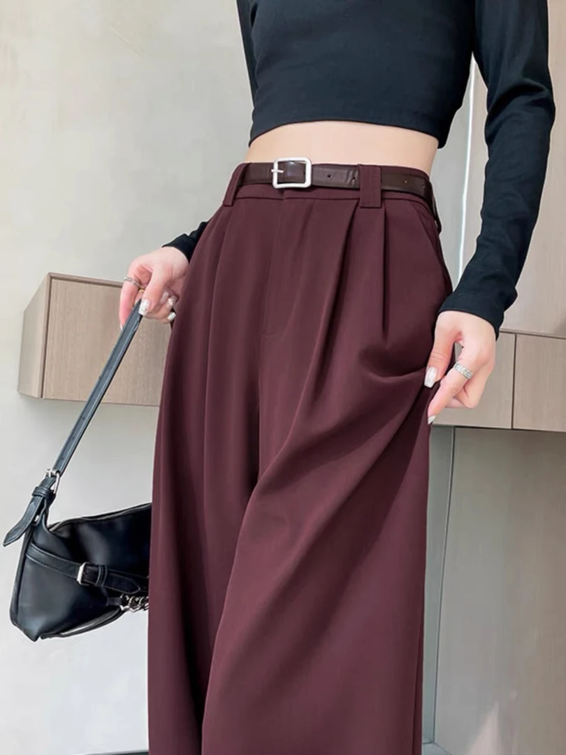 【送腰带】2025春季新款西装裤高腰窄版阔腿裤直筒休闲裤拖地裤女