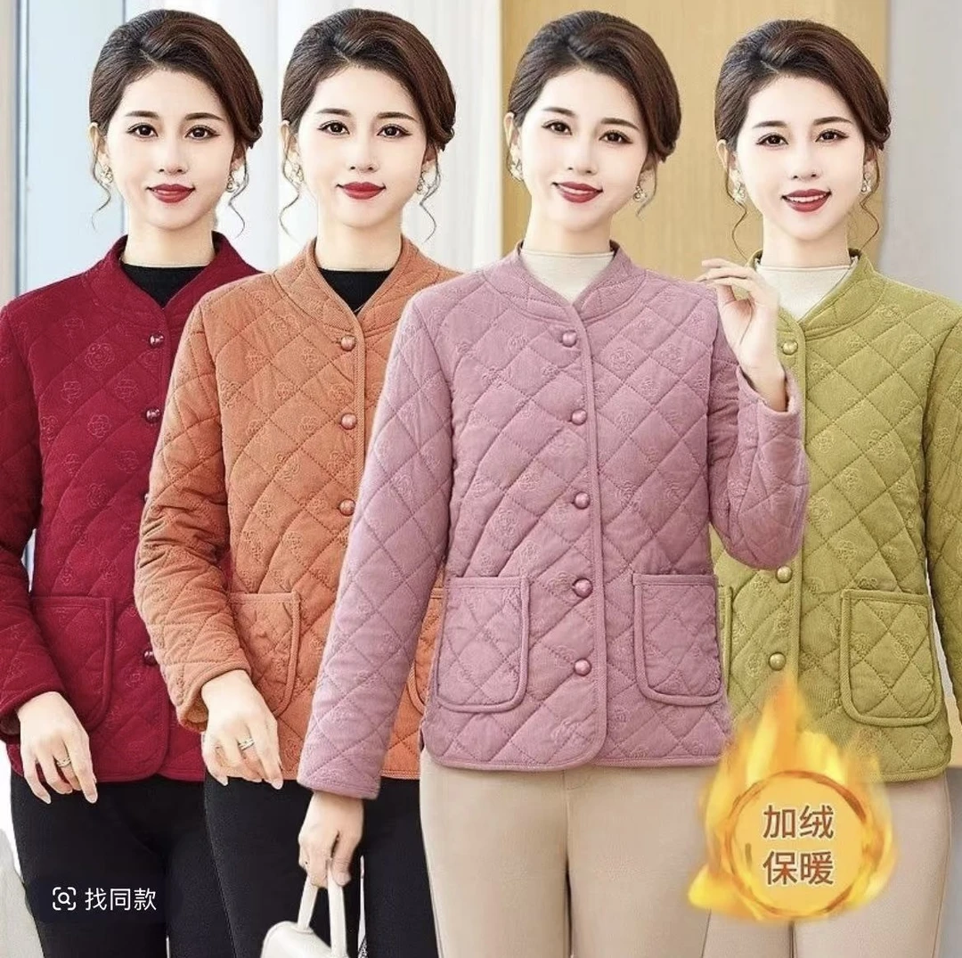 秋冬新款加绒妈妈棉衣休闲宽松短款保暖中老年棉服外套棉袄
