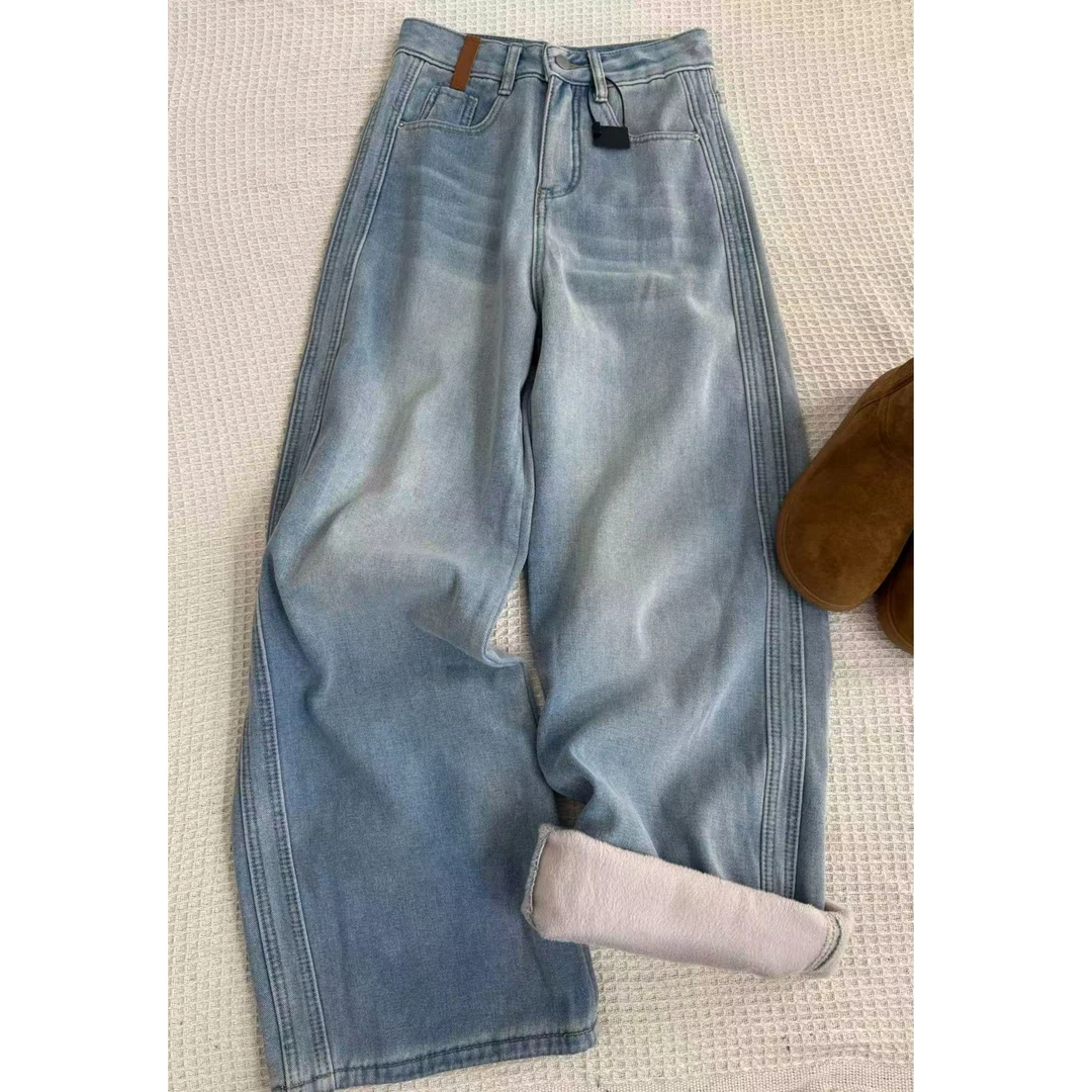 【晴晴自留】7449 Q直筒高腰百搭宽松裤子阔腿牛仔裤女复古垂感