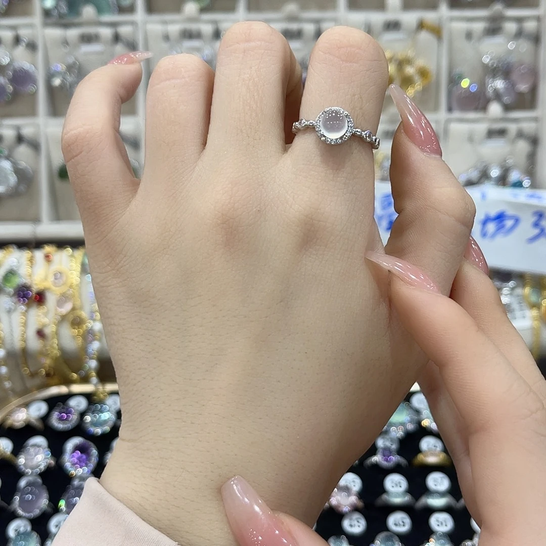蛇纹石玉银S925镶嵌戒指