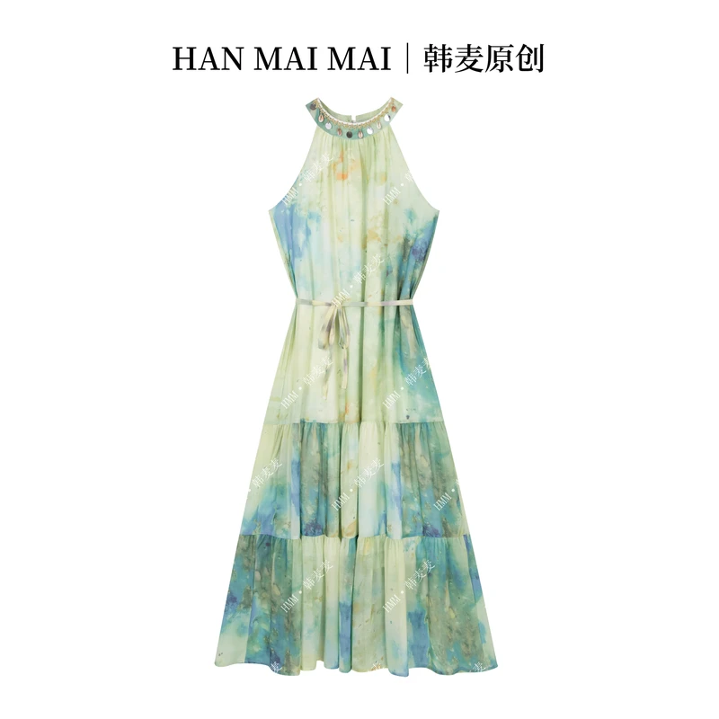 K37/法式收腰显瘦吊带碎花连衣裙女夏季花色裙