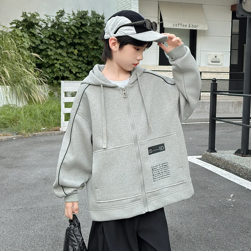 男童外套春秋款2025新款中大儿童秋季连帽上衣男孩秋装卫衣开衫潮