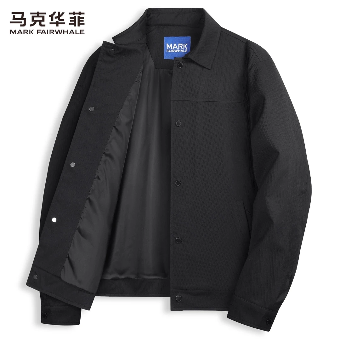 【轻奢肌理】马克华菲廓形翻领夹克男2025秋季新款黑金刺绣潮流外套