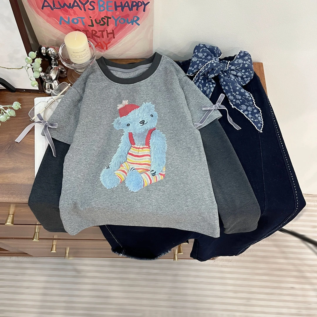 女童秋装长袖T恤2025新款儿童韩版打底衫大童女孩秋季假两件上衣