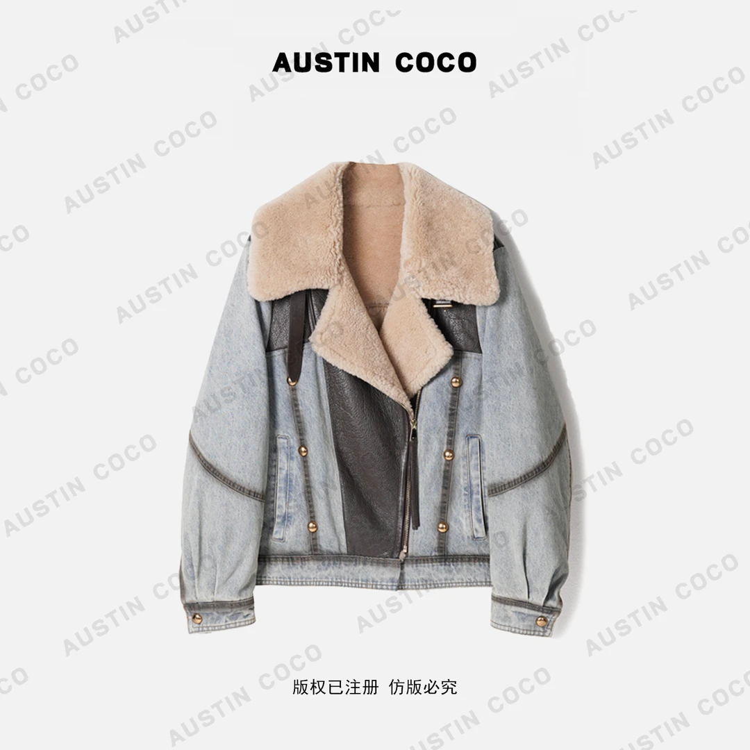 AUSTIN COCO2025女装款牛仔白鹅绒羽绒服皮草外套89136